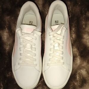Puma Women's White and Soft Pink Sneakers Size 9